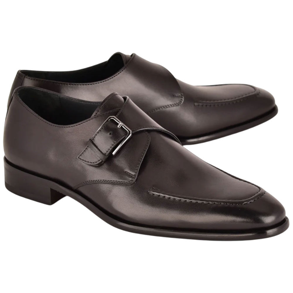 Corrente Men’s Black Monk Strap Cap Toe Premium Leather Shoes