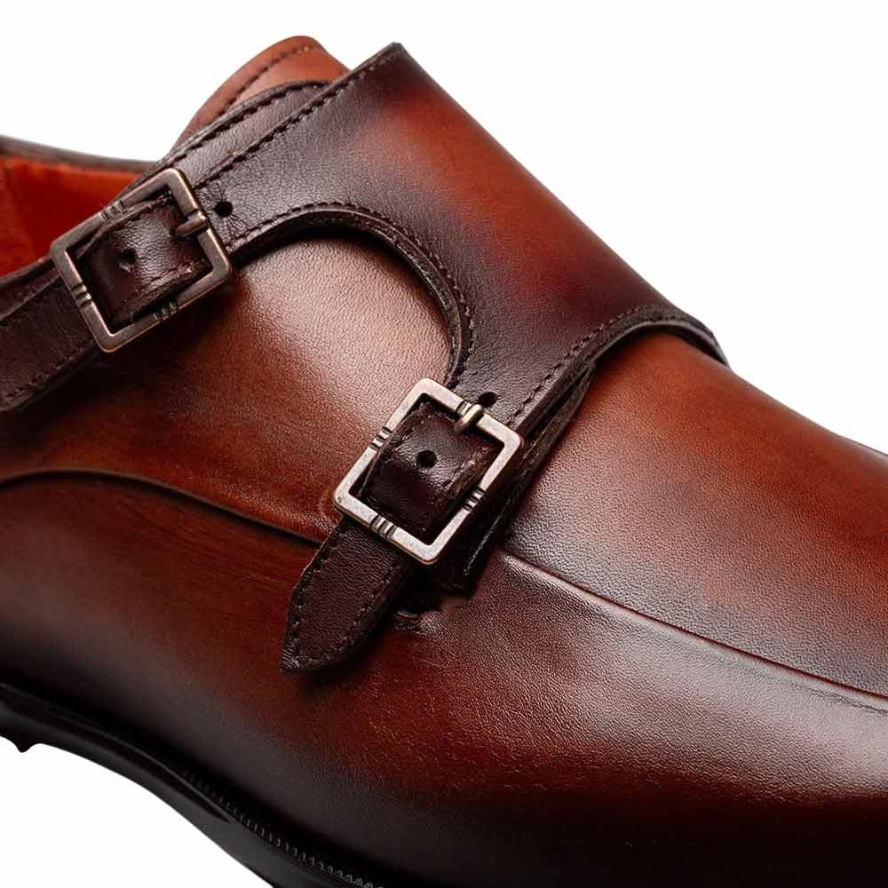 Mezlan Berkshire Double Monk Strap - Men's Cognac/Rust Patina Calfskin