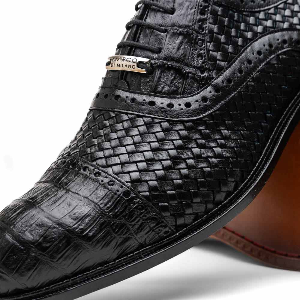 John Black Men’s Woven calfskin Genuine Caiman Crocodile Cap Toe Oxford | Marco DI Milano