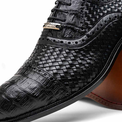 John Black Men’s Woven calfskin Genuine Caiman Crocodile Cap Toe Oxford | Marco DI Milano