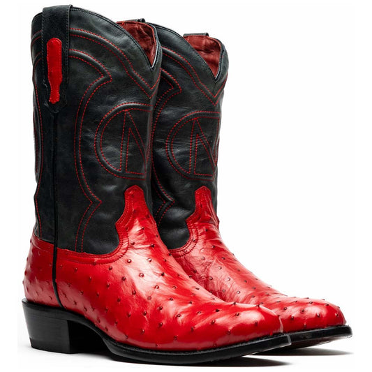 Savannah Genuine Full Quill Ostrich Skin Cowboy Red Boot | Marco Di Milano Western Boots