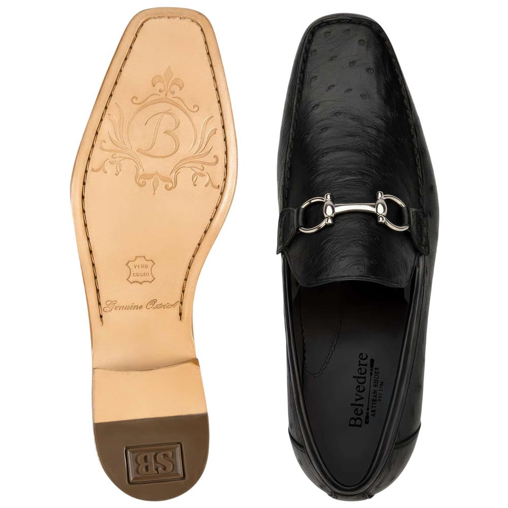 Belvedere Men’s Genuine Ostrich Quill Black Loafer - Bartolo