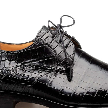 Mezlan Men's Genuine Alligator Black Derby Lace-Up Shoes