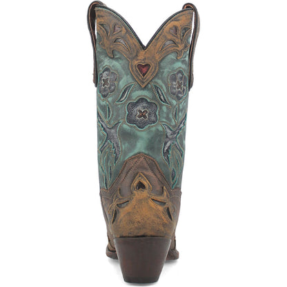 Dan Post Women’s Vintage Bluebird Chocolate & Teal 11” Snip Toe Cowboy Boot