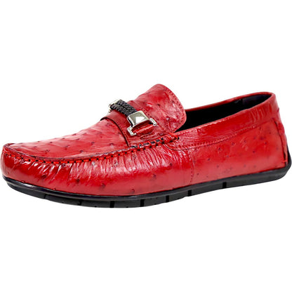 Mauri Sprinter Men's Campari Red Exotic Ostrich Horsebit Slip-On Driver Shoes