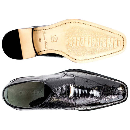 Belvedere Siena Men's Lace-Up Oxford Black Genuine Ostrich Shoe