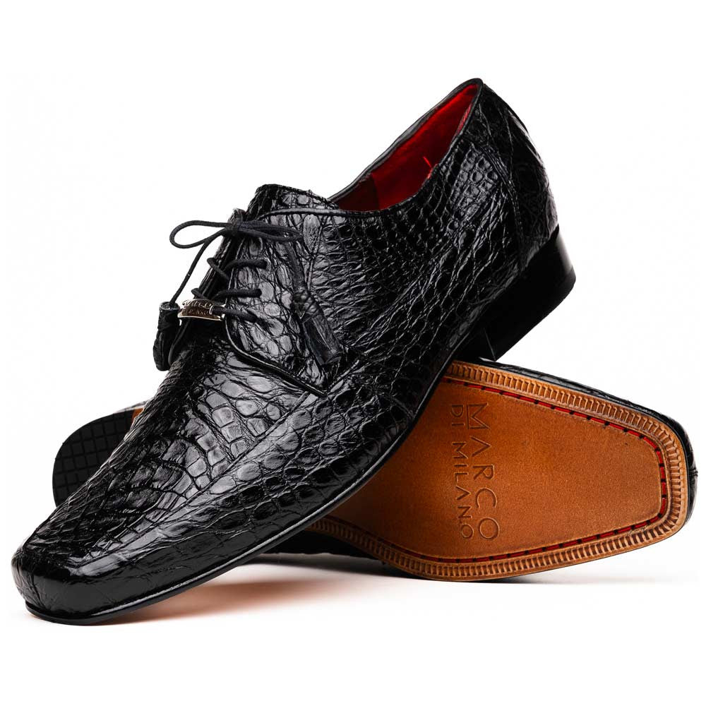 Leonardo Men’s Genuine Caiman Crocodile Dress Derby | Marco Di Milano Exotic Shoes in Black