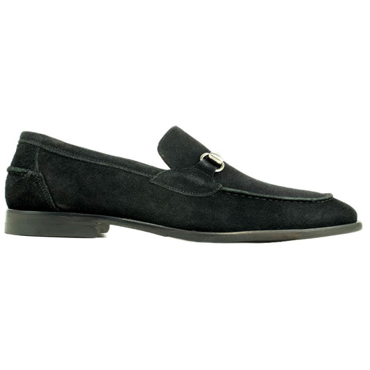 Alan Payne Miami Black Water-Repellent Suede Bit Loafer - Antique Gold Hardware