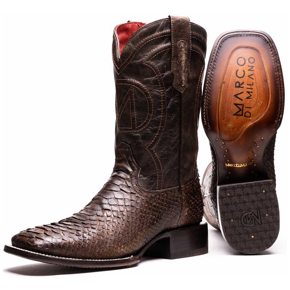 Missouri Genuine Python Skin Brown Cowboy Boot | Marco Di Milano Western Boots