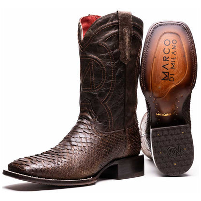 Missouri Genuine Python Skin Brown Cowboy Boot | Marco Di Milano Western Boots