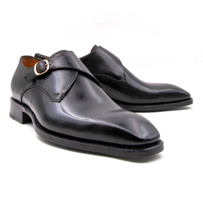 UGo Vasare Edward Sr. Elegant Hand-Crafted Monk Strap Black Shoes - Slip-On Formal