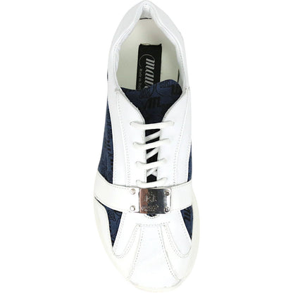 Mauri Kingsman Men's White / Blue Exotic Crocodile / Calfskin Leather Casual Sneaker