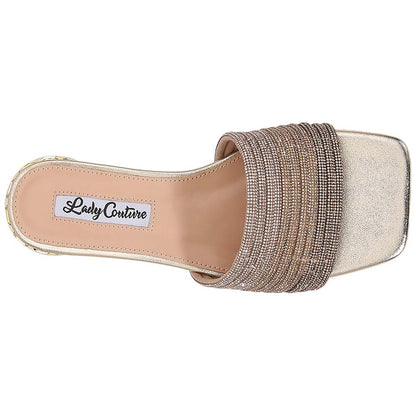 Lady Couture Amazing Women's Gold Multi Rhinestone Strap Slide Sandals