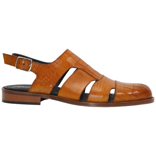 Positano Senape Calfskin Exotic Print Sandal | Duca Dress Sandals for Men