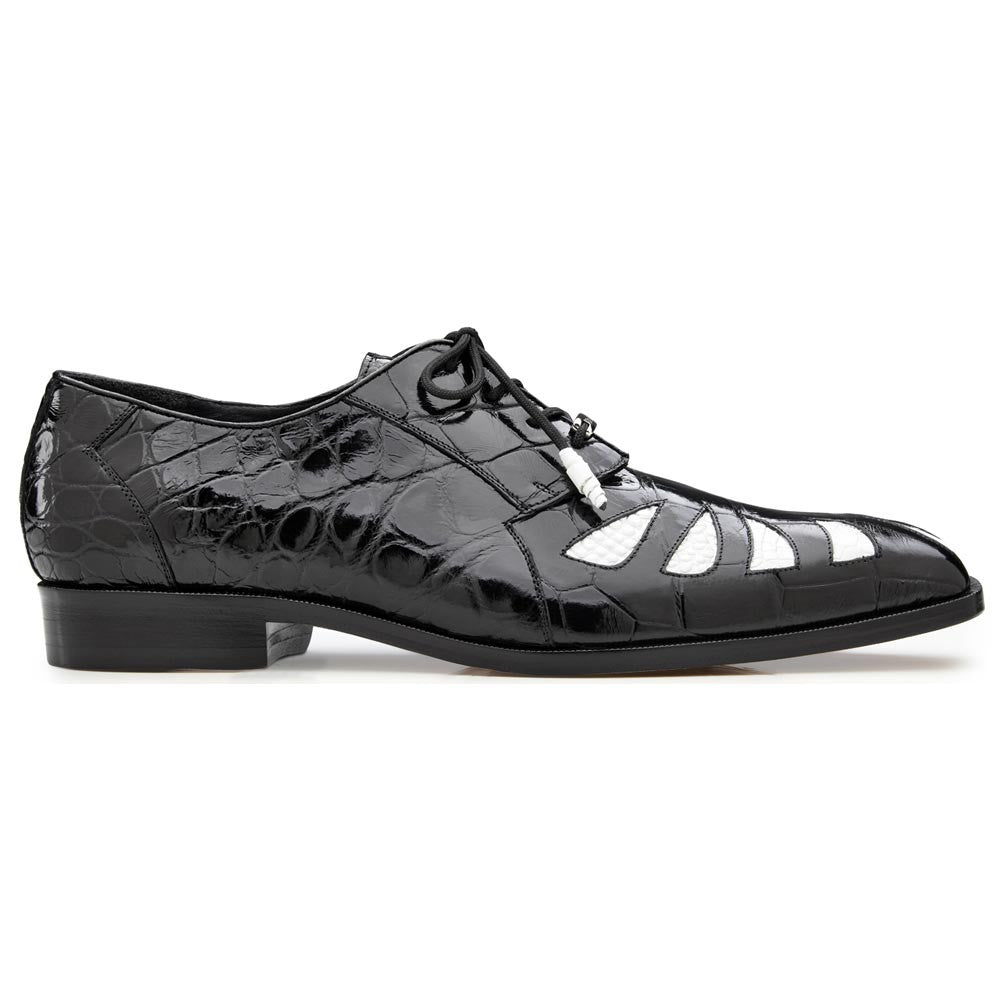 Belvedere Men’s Genuine American Alligator Black and White Lace-Up Dress Shoes - Simone