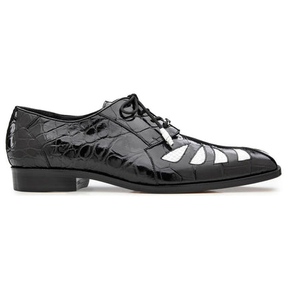 Belvedere Men’s Genuine American Alligator Black and White Lace-Up Dress Shoes - Simone