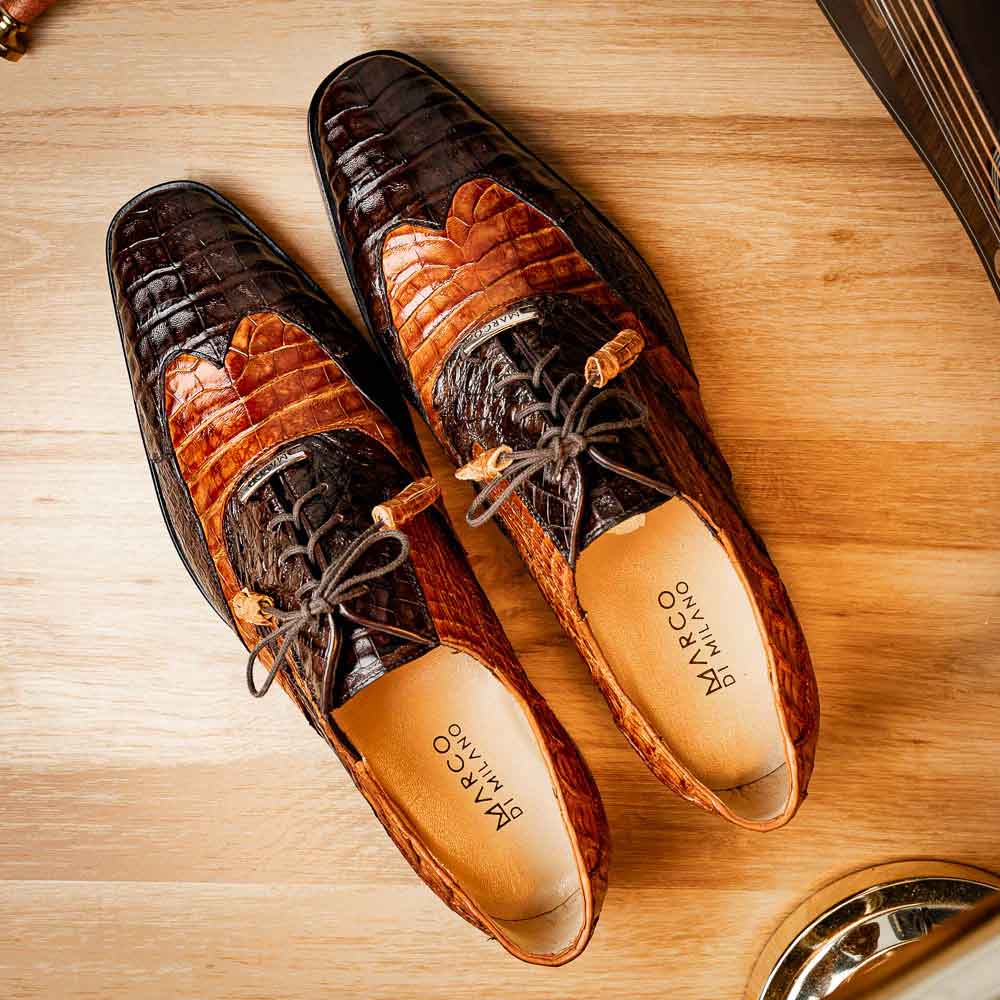 Marco Di Milano Luciano Caiman Brown/Cognac Wingtips Shoes