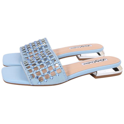 Lady Couture Women's Garden Blue Geometric Crystal Flat Slide Sandals