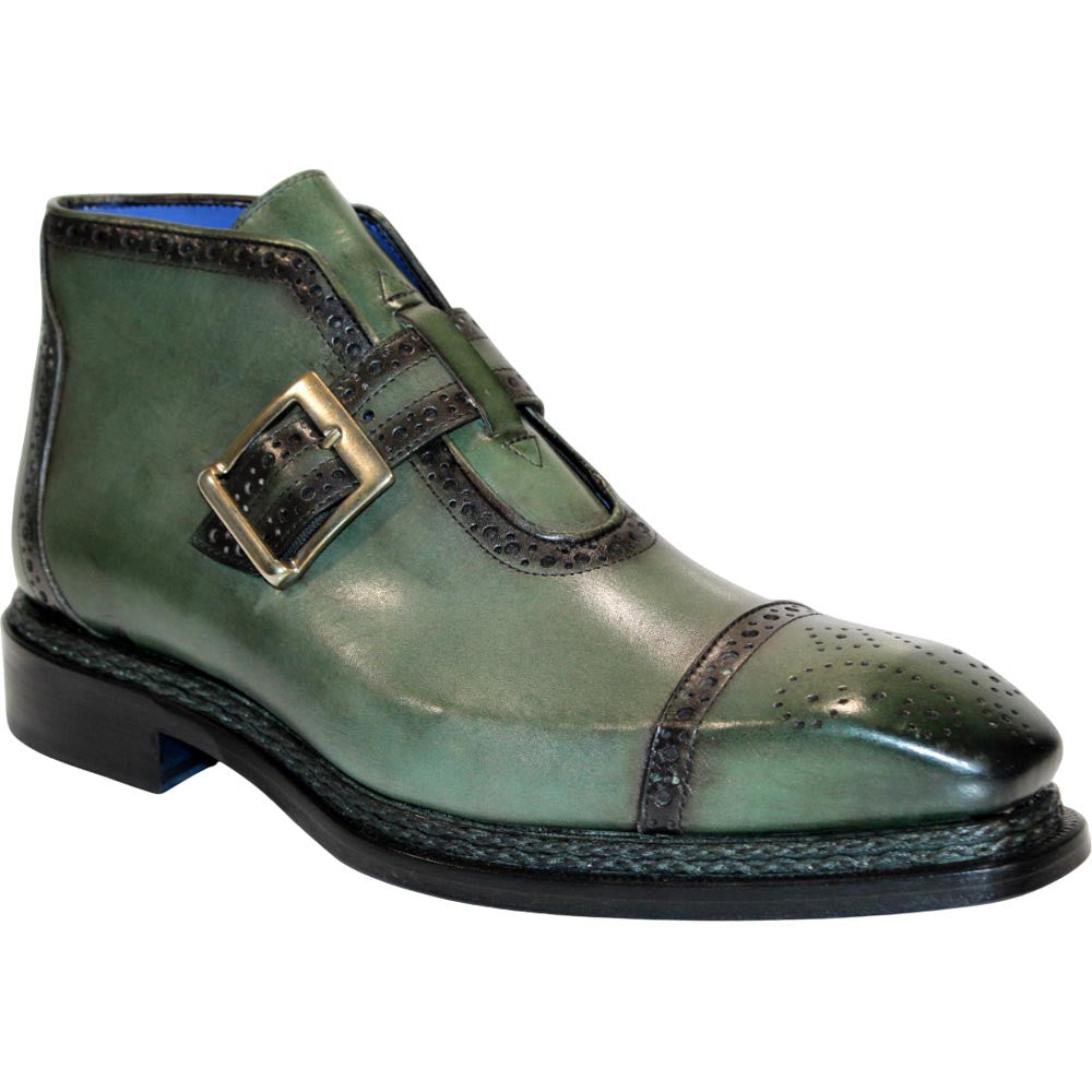 EMILIO FRANCO Aldo Green Leather Buckle Boots