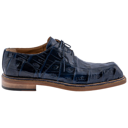 MAURI Shoes Men’s Dome Derby Wonder Blue Baby Crocodile Leather Lace-Up Luxury Dress Shoes