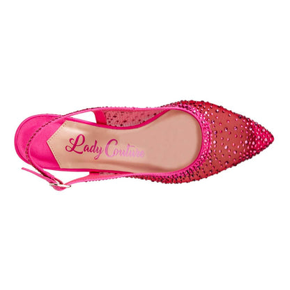 Lady Couture DEMI Fuchsia Rhinestone Mesh Slingback Block with 2.5-Inch Heel