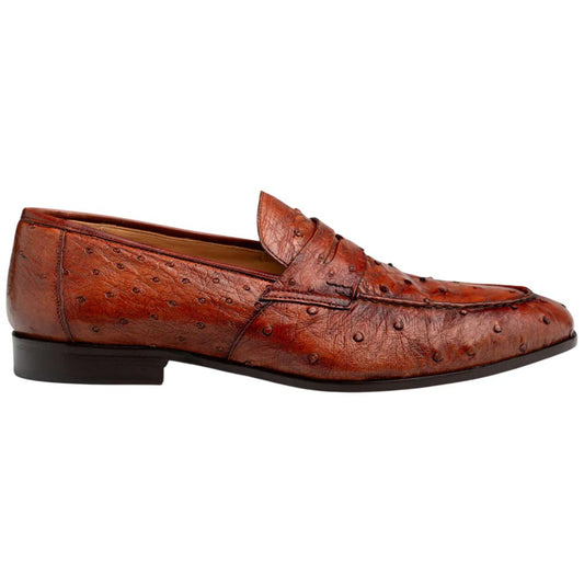 Mezlan Nogales Moc Toe Brandy Ostrich Leather Penny Loafer Dress Shoes