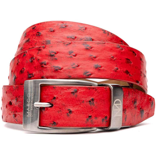 Domenico Men’s Genuine Exotic Ostrich Belts With Brushed Chrome Buckle | Marco Di Milano Exotic Belt in Red
