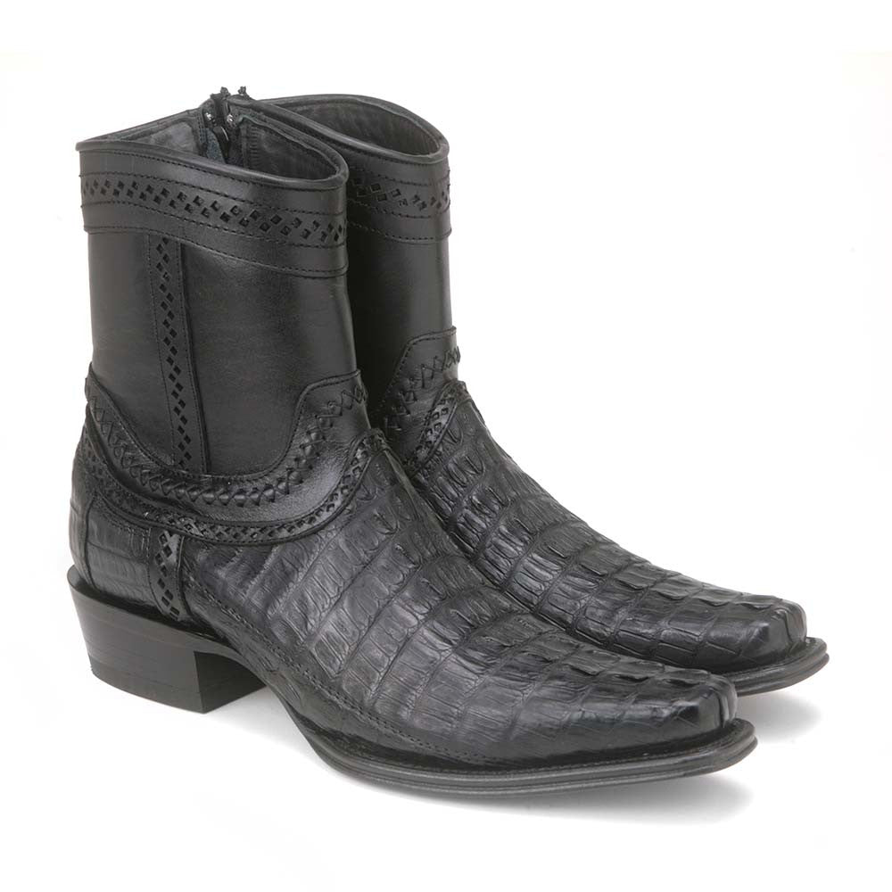 Los Altos Black Caiman Tail Low Shaft European Square Toe Men's Boot