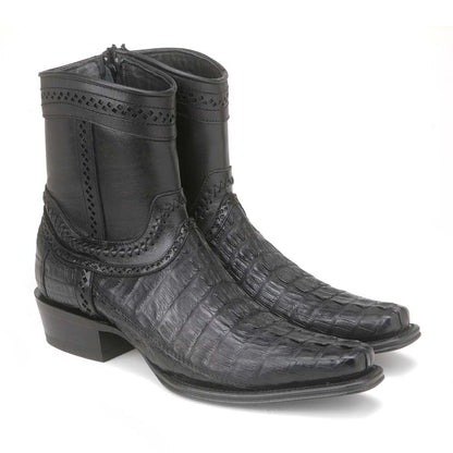 Los Altos Black Caiman Tail Low Shaft European Square Toe Men's Boot
