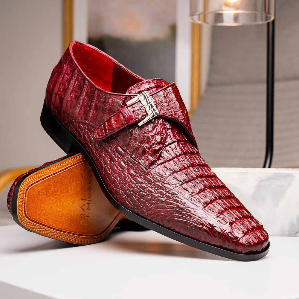 Luigi Wine Men’s Genuine Caiman Crocodile Dress Monk Strap | Marco Di Milano