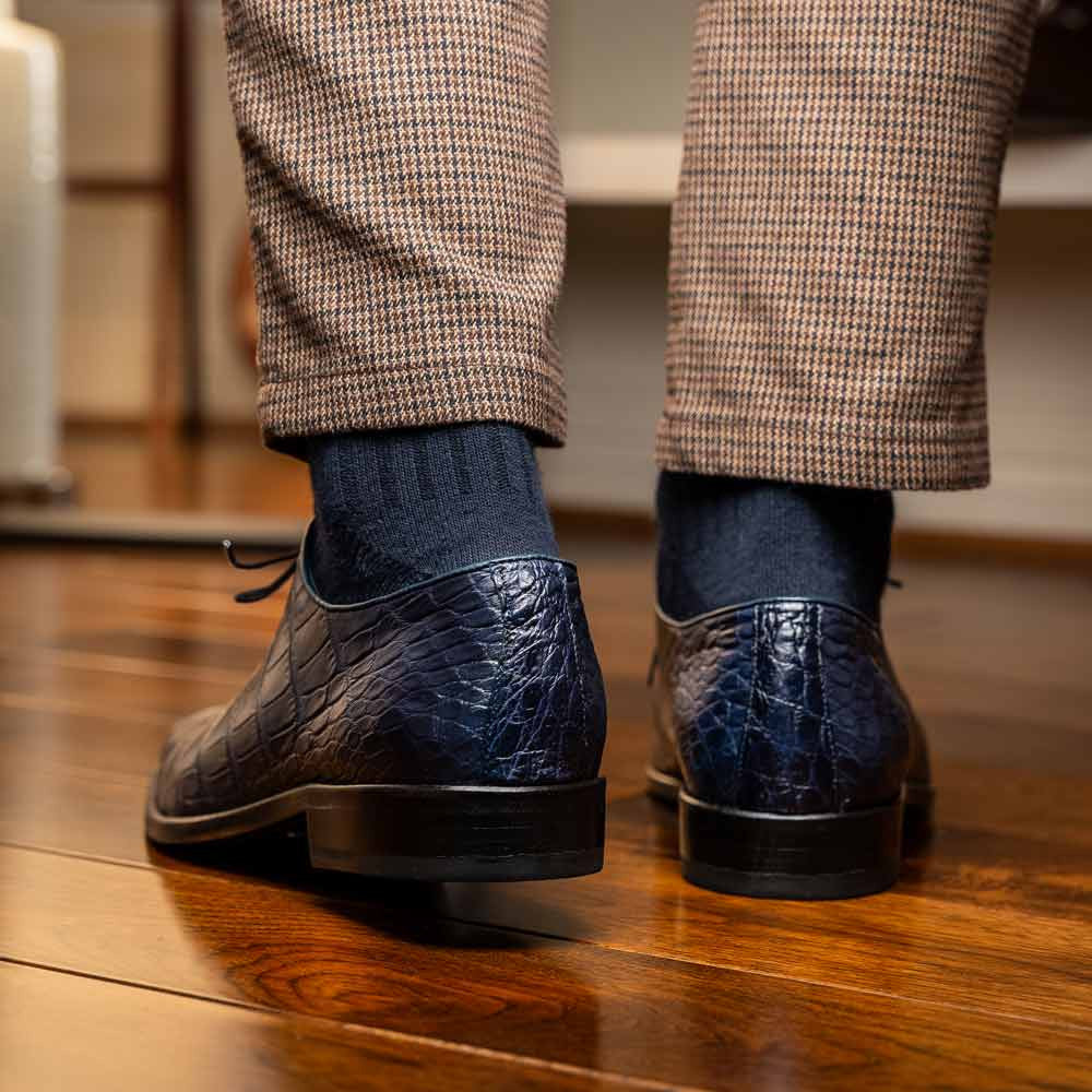 Bono Men’s Genuine Alligator Skin Oxfords | Marco Di Milano Exotic Shoes in Navy
