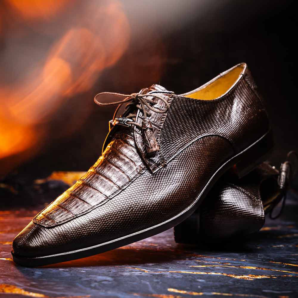 Merida Genuine Caiman and Lizard Skin Brown Dress Derby | Marco Di Milano