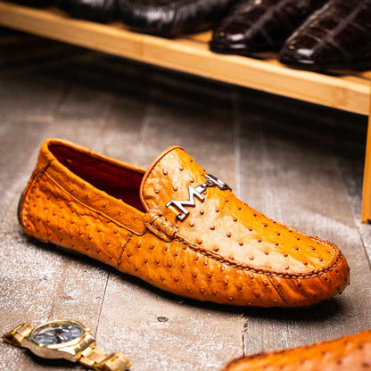 Bolonia Men’s Brandy Genuine Ostrich Horse-Bit Driver Loafers | Marco Di Milano