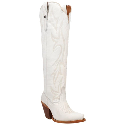 Dan Post Blissful Beauty Women's White Leather Western Boot - 18" Shaft, High Fashion Heel