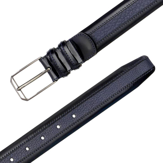 Mezlan Men's Hi-Shine Cordovan & Deerskin Belt in Blue