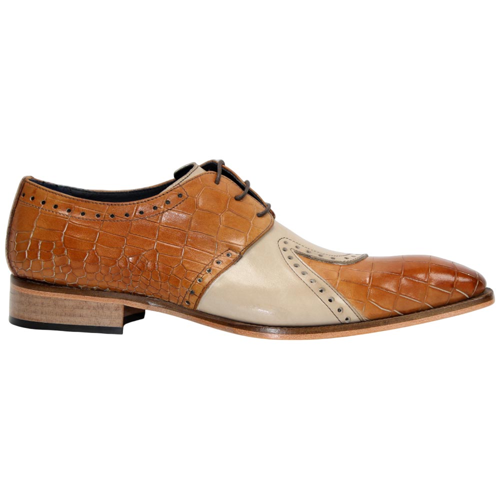 Duca Valentano Men's Cognac/Beige Calf-Skin Croco Print Leather Oxfords Shoes
