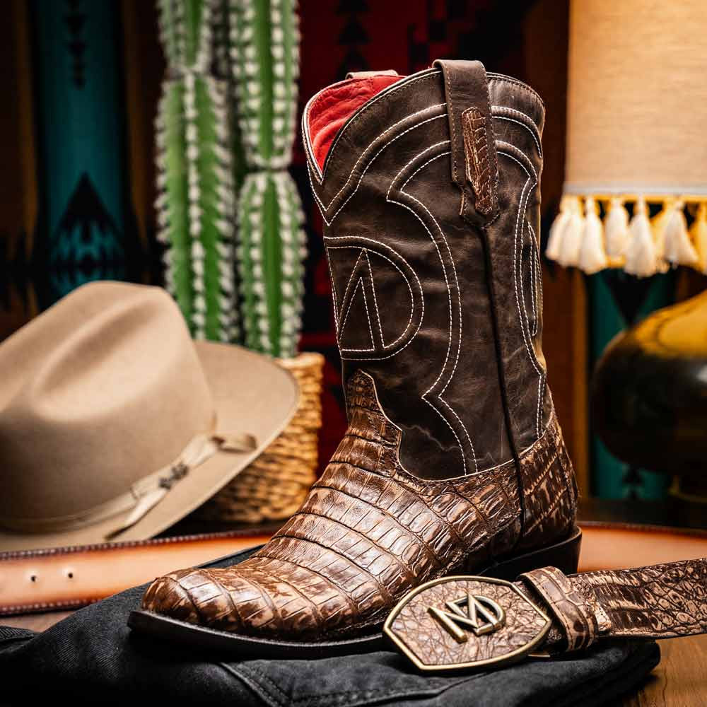 Phoenix Genuine Caiman Belly Skin Stone Brown Cowboy Boot | Marco Di Milano Western Boots