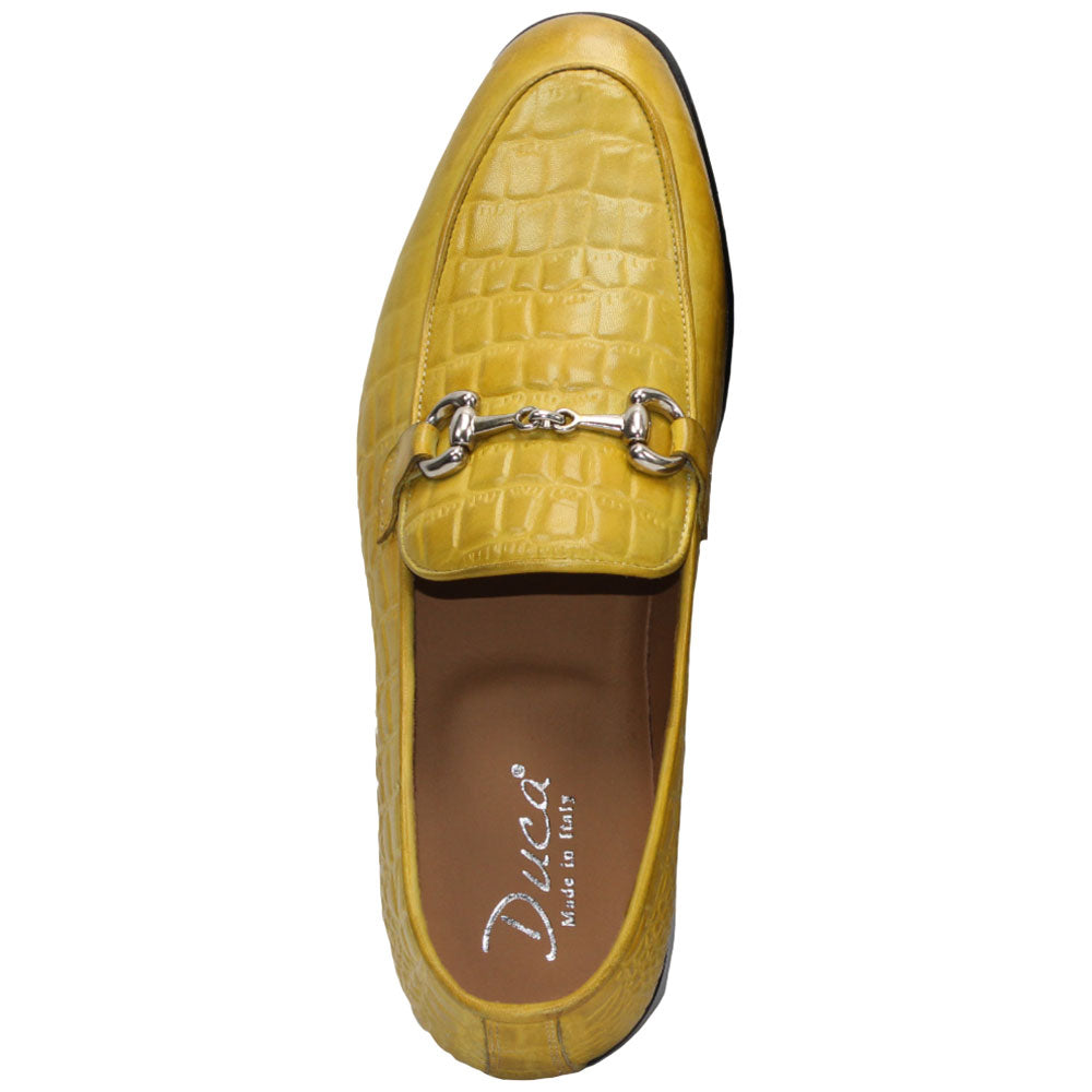 Duca Vasto Men's Yellow Croco Print Leather Loafers