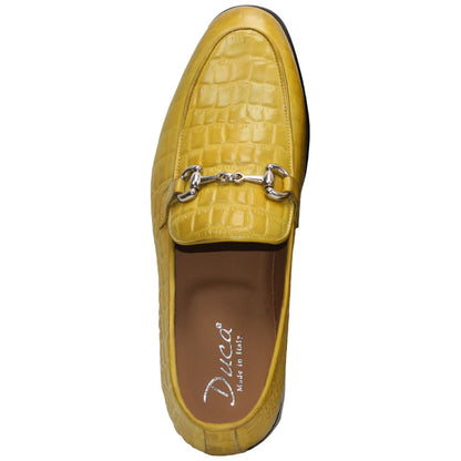 Duca Vasto Men's Yellow Croco Print Leather Loafers