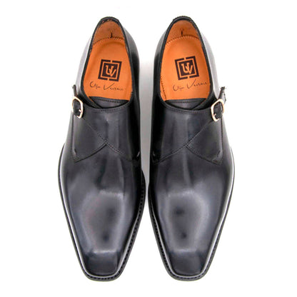 UGo Vasare Edward Sr. Elegant Hand-Crafted Monk Strap Black Shoes - Slip-On Formal