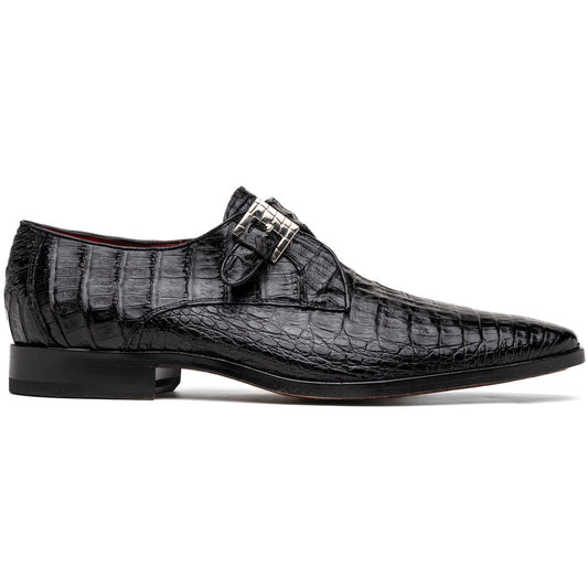 Rovigo Black Men's Genuine Caiman Crocodile Dress Monk Strap | Marco Di Milano
