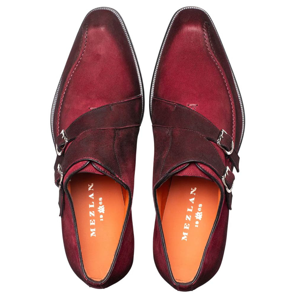 Mezlan Cascade Suede Double Monk Strap - Men's Wine Modern Double Monk