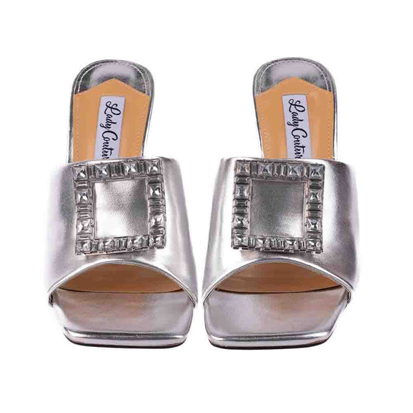 Lady Couture CASINO New Silver Jeweled Metallic Square Heel Slide
