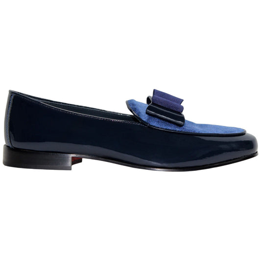 Amalfi Navy Velvet & Patent Leather Slip on | Duca Bow Dress Loafers