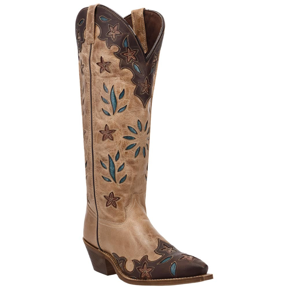 Laredo Flourish Women's Brown Leather Western Boot - 17" Tall Snip Toe Dress Boot
