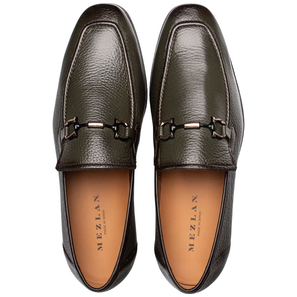 Marinelli Deerskin Ornament Olive Moc Toe Slip On | Mezlan Dress Loafer for Men