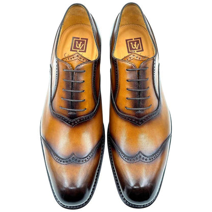 Ugo Vasare Nathan Goodyear Welt Wingtip Oxford Caramel Dress Shoes