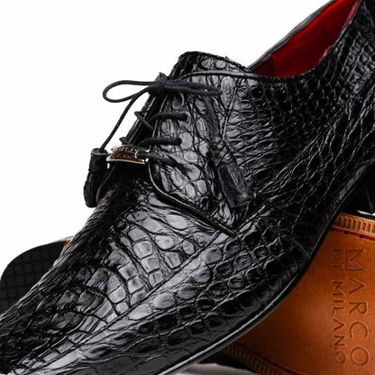 Leonardo Men’s Genuine Caiman Crocodile Dress Derby | Marco Di Milano Exotic Shoes in Black
