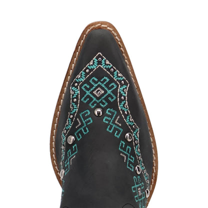 Tequila Sunrise Suede Black with Turquoise Embroidered Fringe Snip Toe Women Boot | Dingo Western Cowgirl Boots