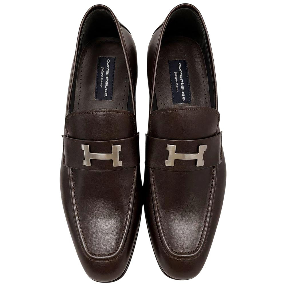 Corrente Men's Calfskin H-Buckle Loafer - Brown